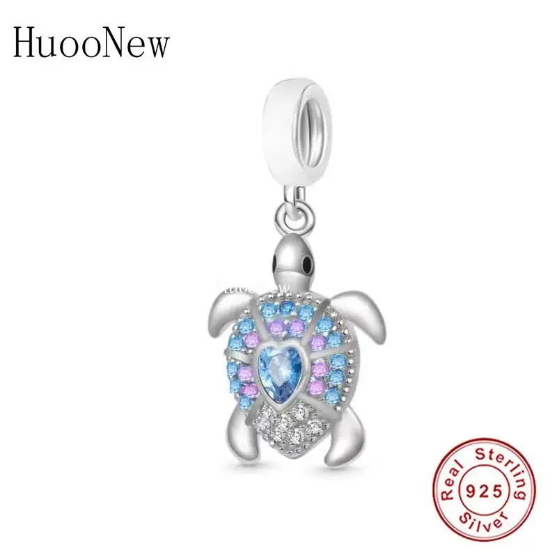 

Fit Original Pan Charms Bracelet 925 Sterling Silver Turtle Back With Blue Purple Zircon Bead For Making Women Berloque 2023 DIY