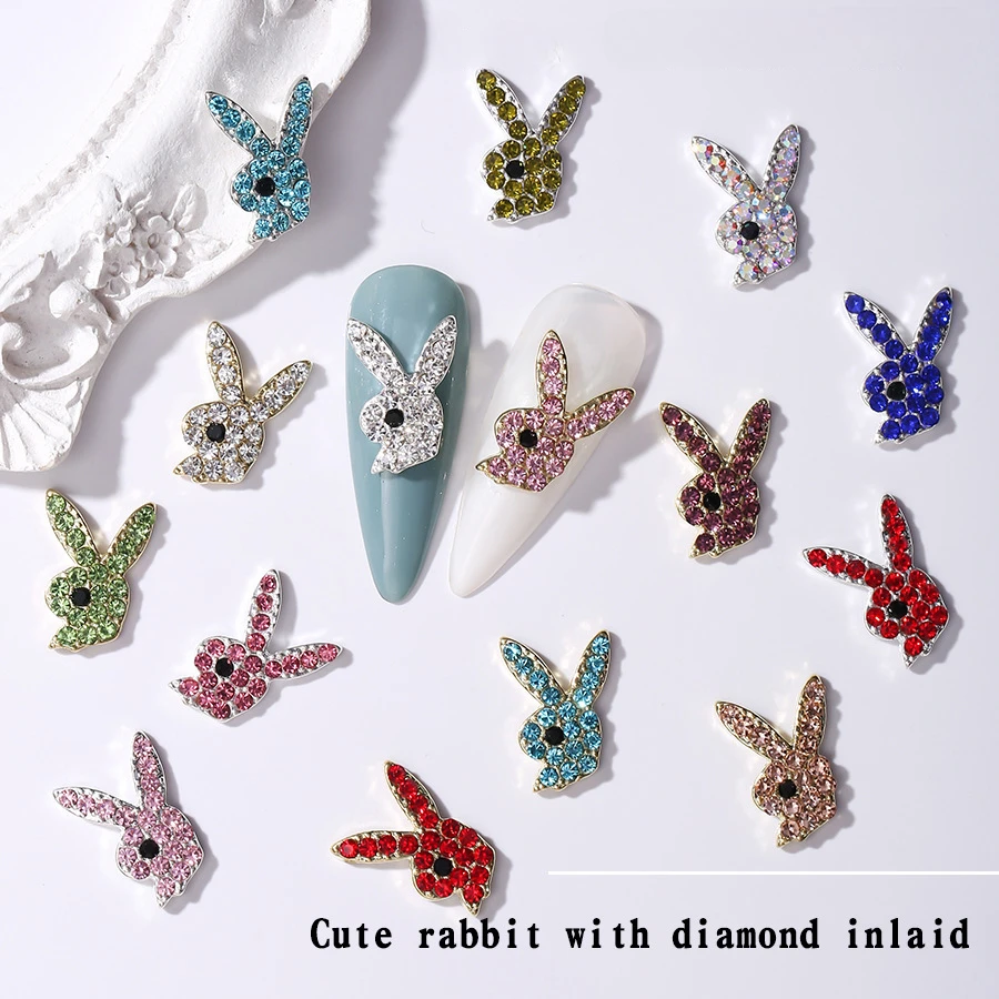 10pcs Luxury Bunny Figures Nail Charms 3d Alloy Rabbit Diamond Jewelry Crystal For Diy Manicure Nail Art Decorations Accessories