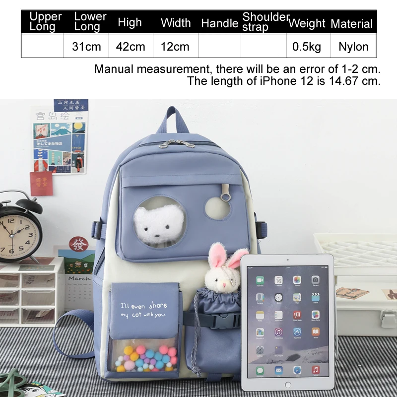 5 Pcs Sets school bags for girls Kids Backpack Children\'s School Backpack Kawaii Plush rabbit Women\'s Backpack Bookbag mochilas