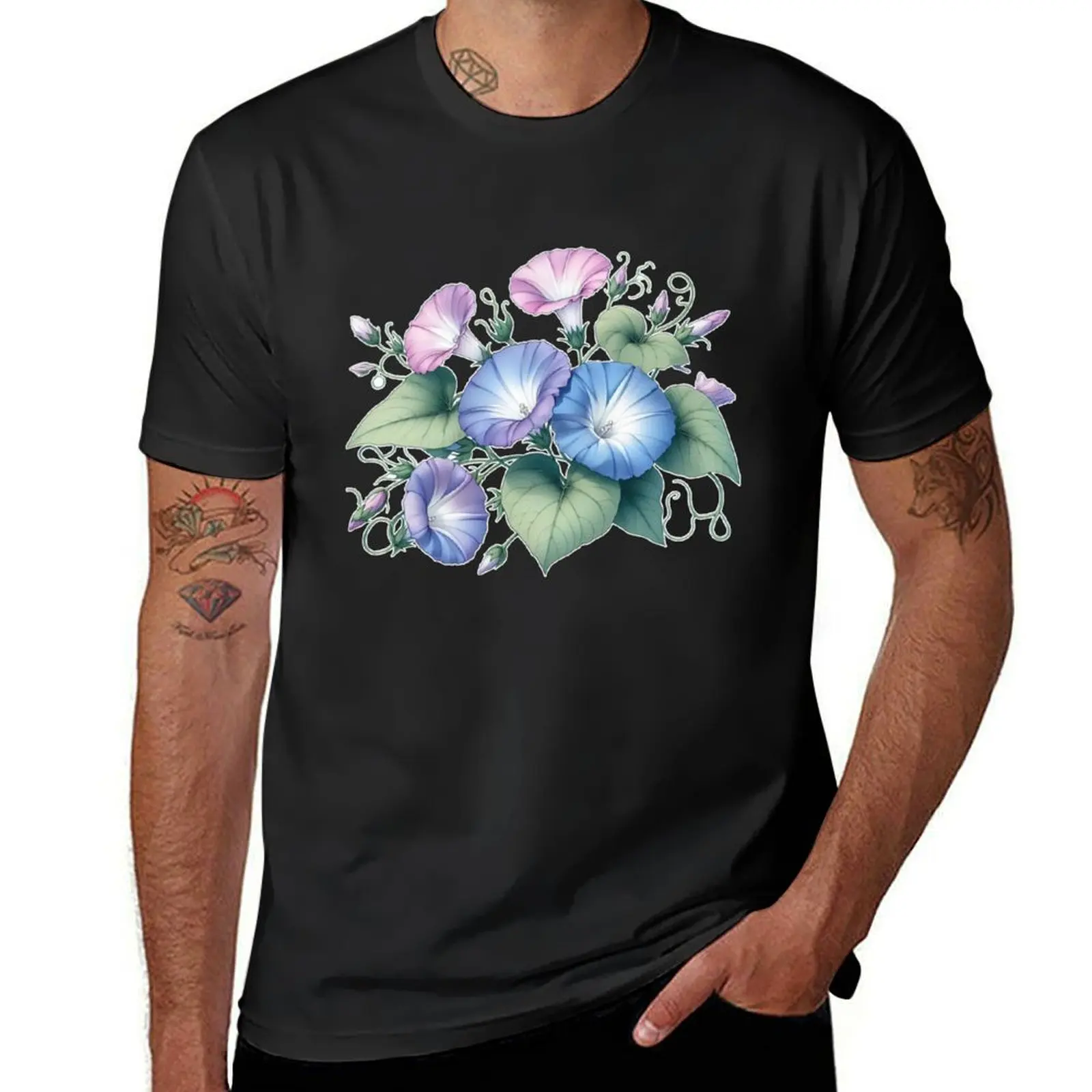 Camiseta Pastel Morning Glories para hombres, gráficos, sudor, moda coreana, paquete