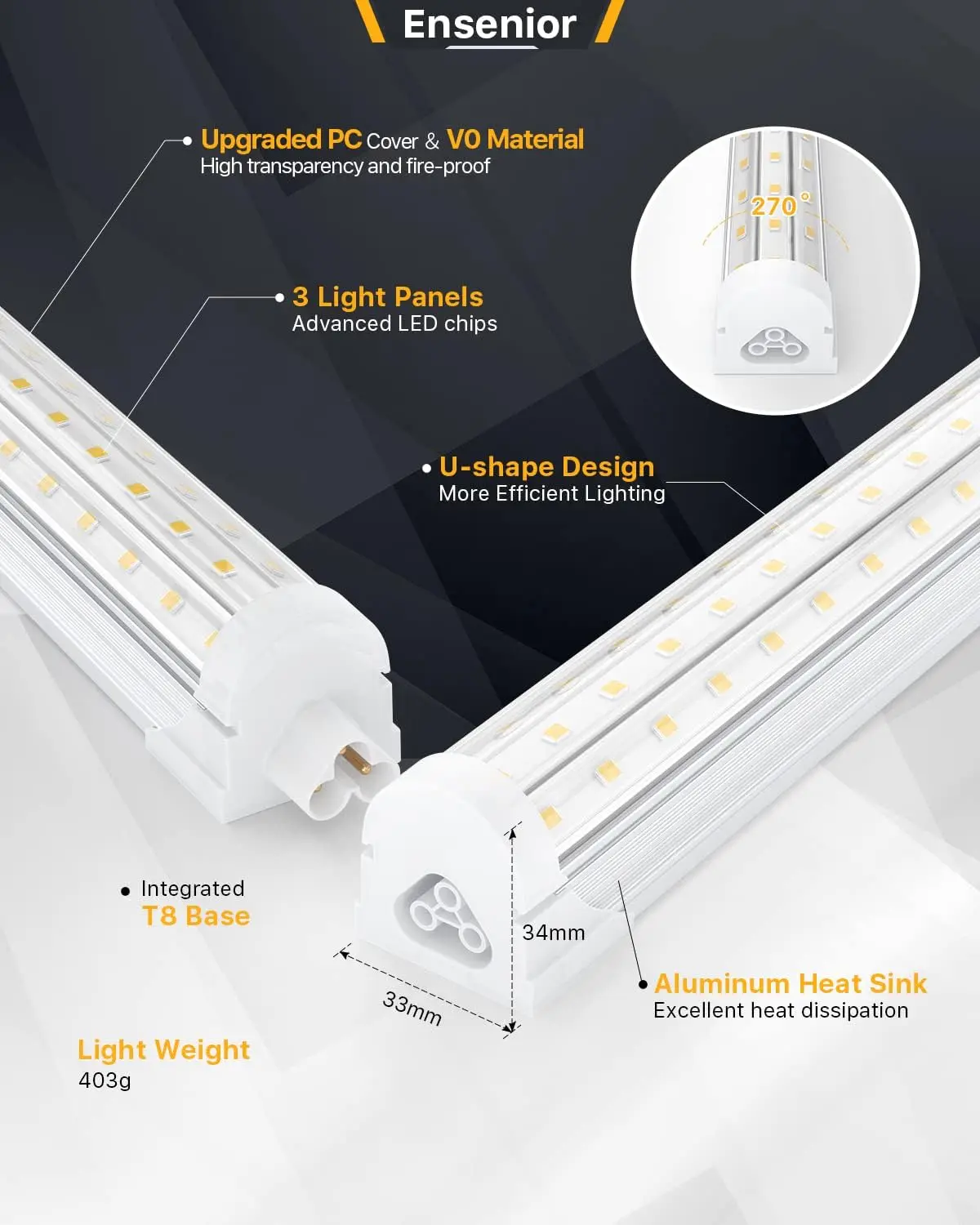 10 Pack 8 FT Led Shop Lights,  10000LM Super Bright, Commercial Bay  Lights Plug in for Garage