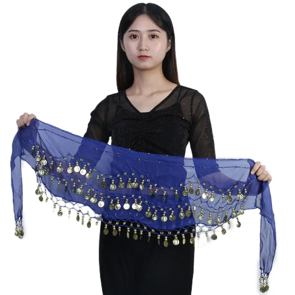 Elegant Skirt Hip Wrap 3 Row Chiffon Coins Sequin Arab Dance Belly Dance Belt Women Waist Belt Dance Hip Scarf Waistbands