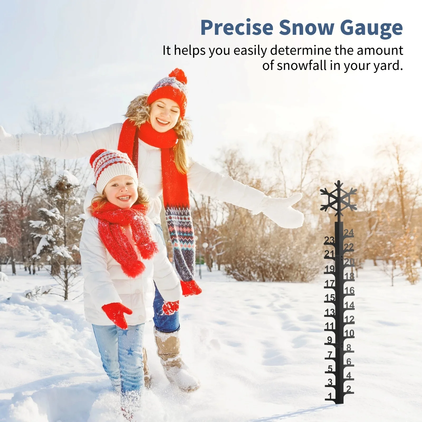 Snow Gauge 24In Snowfall Measuring Gauge Snowflake Snow Measuring Stick Metal Snow Ruler Outdoor Decor For Garden Yard Patio