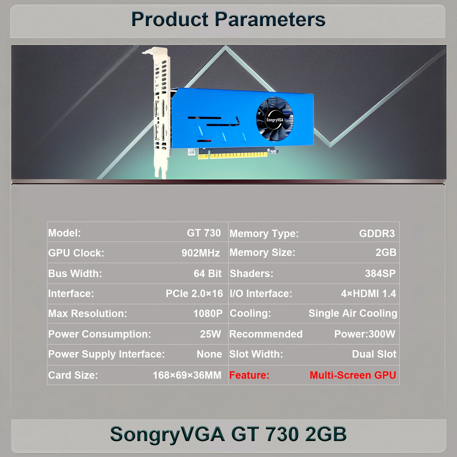 SongryVGA GT 730 4 HDMI Multi-Monitor Graphics Card,2GB GDDR3 64-bit Graphics Card