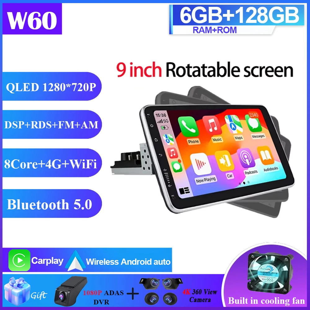 7/9/10 inch autoradio universeel enkel 1 Din 360 °   Draaibare autoradio multimediaspeler GPS Navi Automotive Stereo Carplay BT 4G