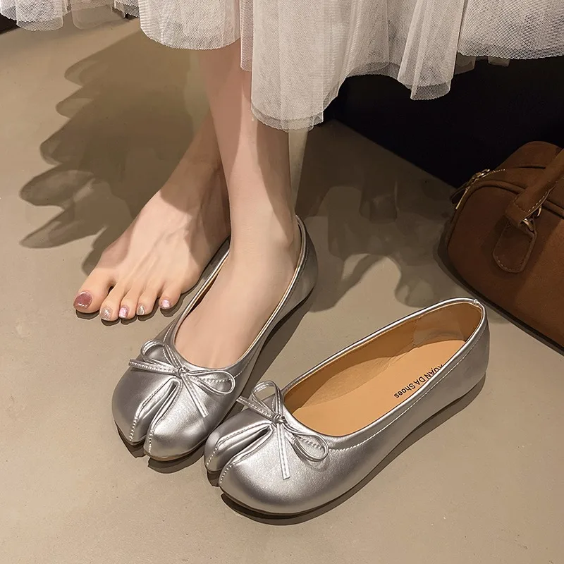 

Spring Autumn Women Tabi Toe Ballet Flats Shoes Bow Decor Slip on Non-Slip Soft Sole Casual Daily Walking Shoes