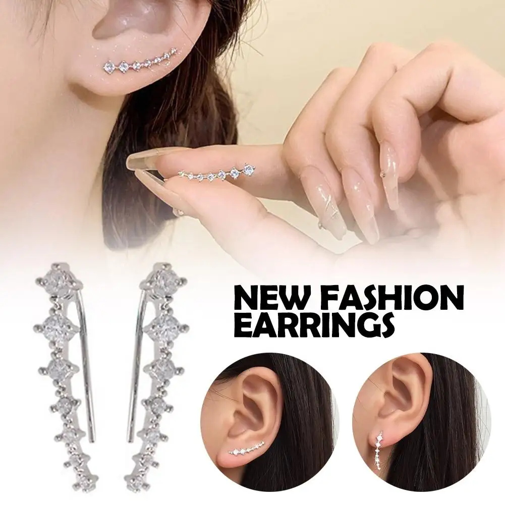 Light Luxury Niche Design Zircon Inlaid Earrings Seven Earrings Star Curved Earrings Zircon Diamond Sparkling High-End Fash J9V2