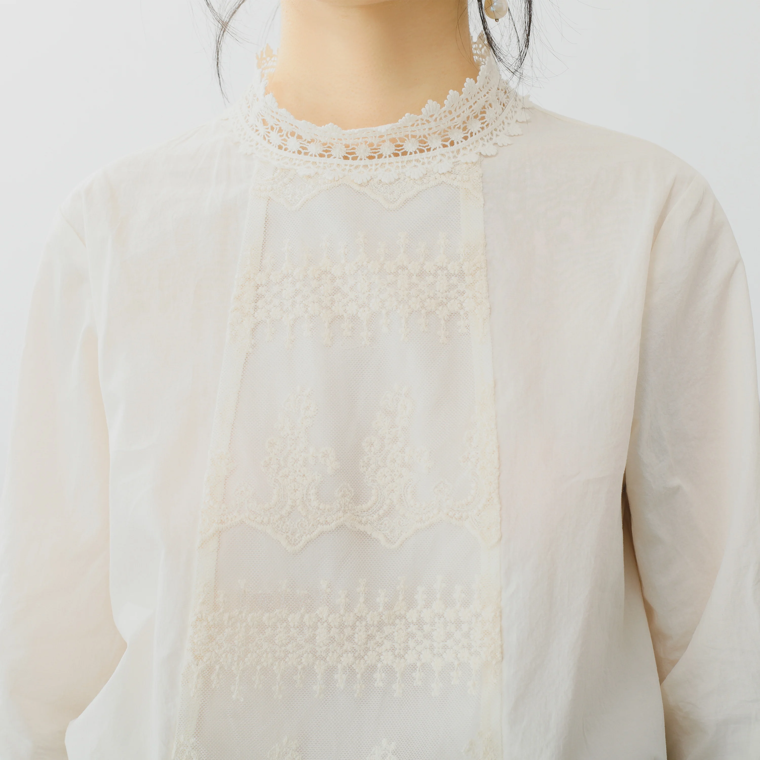 

Retro Girl Lace Trim Cotton Blend irt Tee Good Foreign Goods Patchwork Wheat Peach Color Straight Tube Long Sve irt