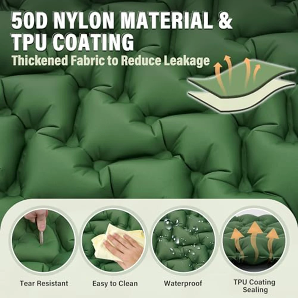 

Camping Trips Camping Pad Ergonomic Sleeping Pad Pine Green Built-in Foot Pump Button Connection Feature For Outdoor Adventures