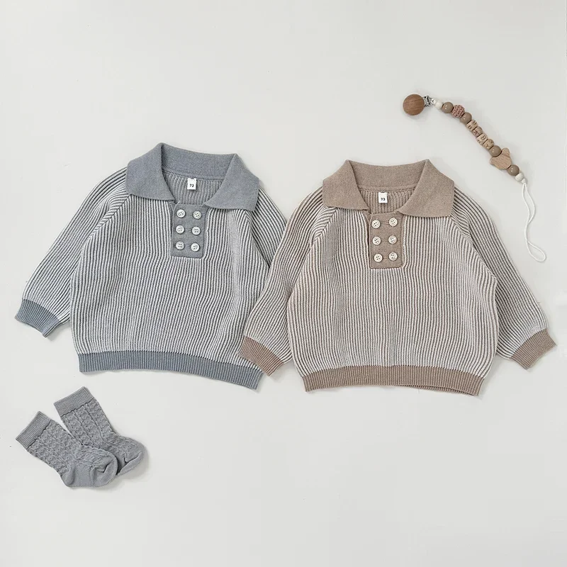 2026 ربيع جديد 0-3 سنوات ملابس الأطفال الرضع طفل الفتيات الفتيان سترة الاطفال طويلة الأكمام محبوك مخطط البلوز سترة