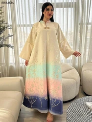 Siskakia Muslim Dubai Fashion Floral Jacquard Gradient Color Elegant Long Dress Moroccan Arab Kaftan Islam Clothing Saudi Abayas