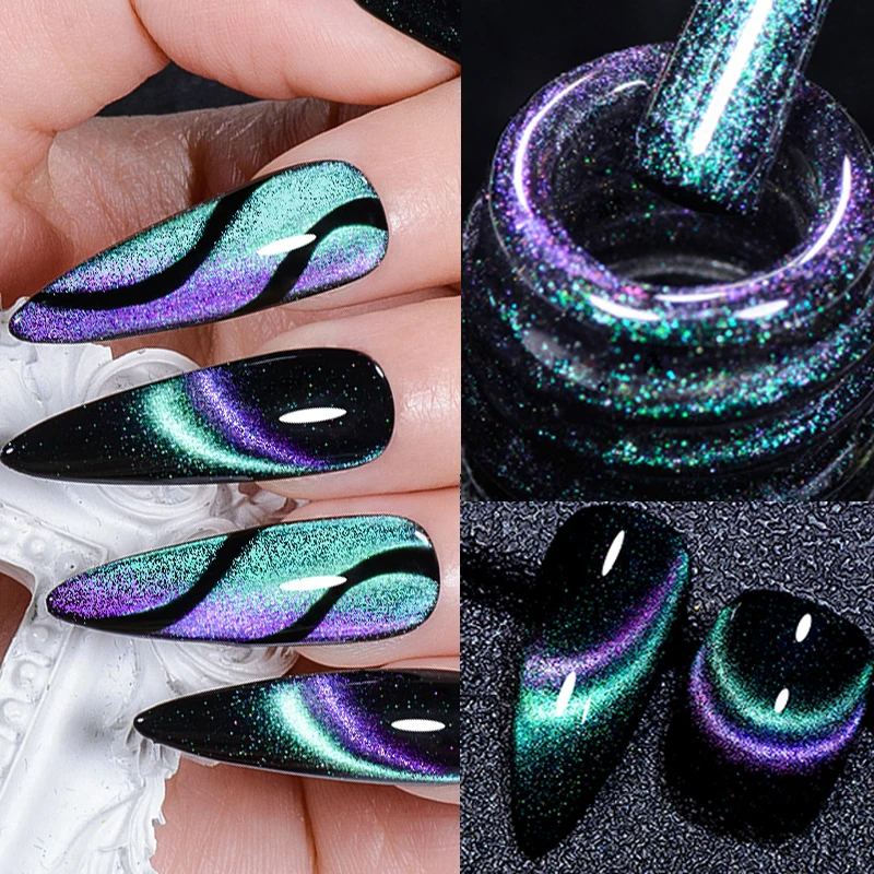 MEET ACROSS 7ml 9D Cat Magnetic Gel Nail Polish Glitter Magnetic Semi Permanent UV LED Nail Art Varnishes Need Base Top Coat