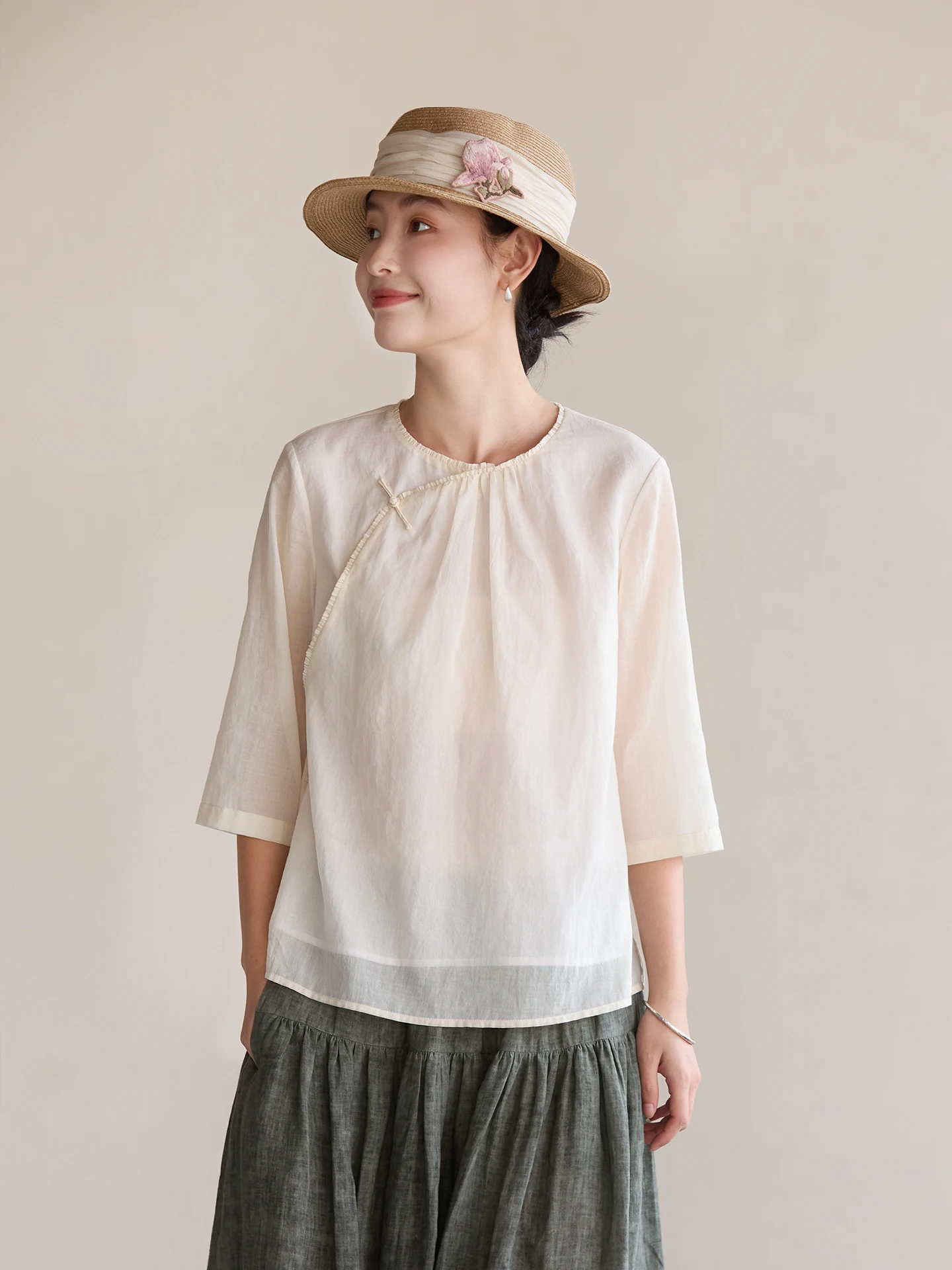

Water Heart Cloud adow Original 00% Pima Cotton A-Line Top with Lace Trim Asymmetrical Hemline Chinese Sle Women's irt