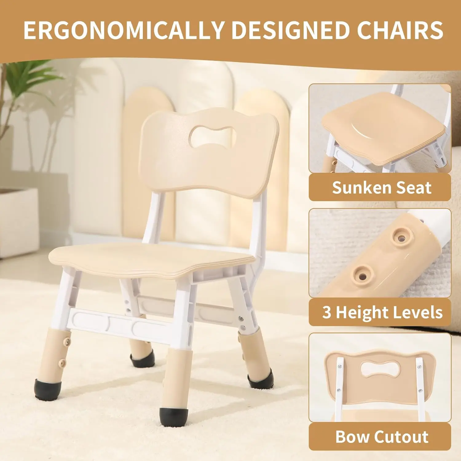 طاولة أطفال وكرسيين، مجموعة طاولات وكراسي للأطفال قابلة للتعديل الارتفاع، 31.5 بوصة طول × 23.6 بوصة عرض طاولة أنشطة للأطفال