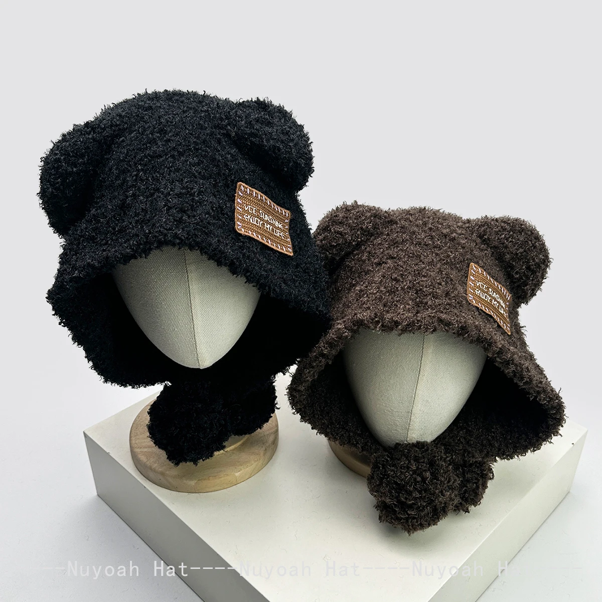 New Men Women Cute Little Bear Ears Patch Letters Knitted Hats Warm Retro Fashion Outdoor Beanies Cartoon Versatile Casual  ins