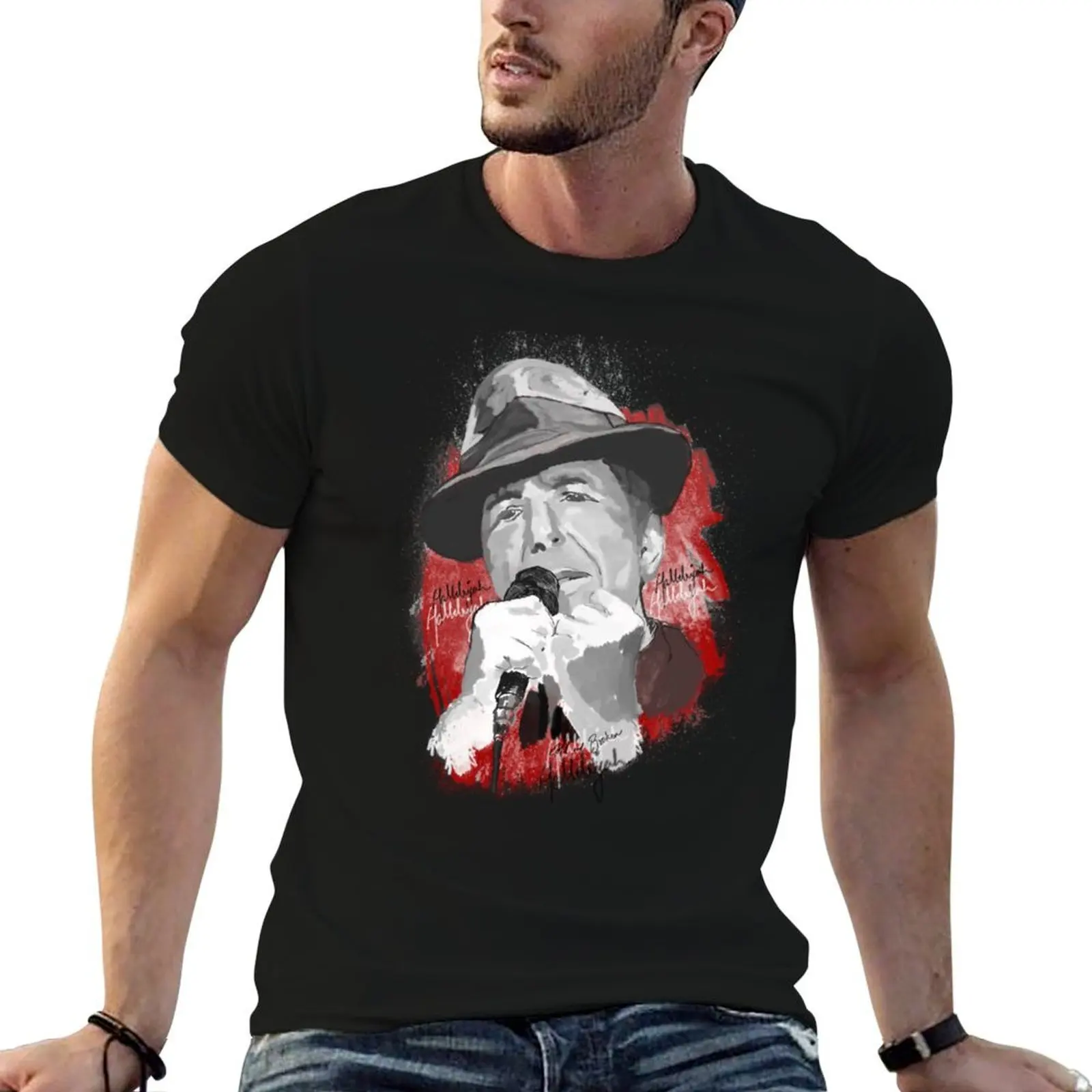 T-Mann 100 % Leonard lustig – für T-Shirt Cohen Grafik-Shirts Hallelujah Baumwoll-T-Shirts Mann