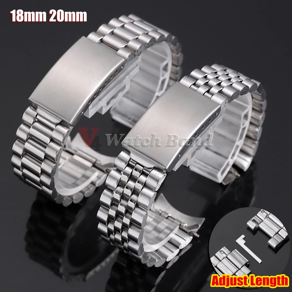 18mm 20mm Stainless Steel Strap Curved End Metal Watch Bands for Seiko Sport Wristbelt Business Bracelet for Rolex Datejust Men