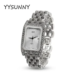 YYSUNNY Fashion S925 Sterling Silver Wrist Watch for Women Classic Rectangular Dial Personalized Jewelry Birthday Gift