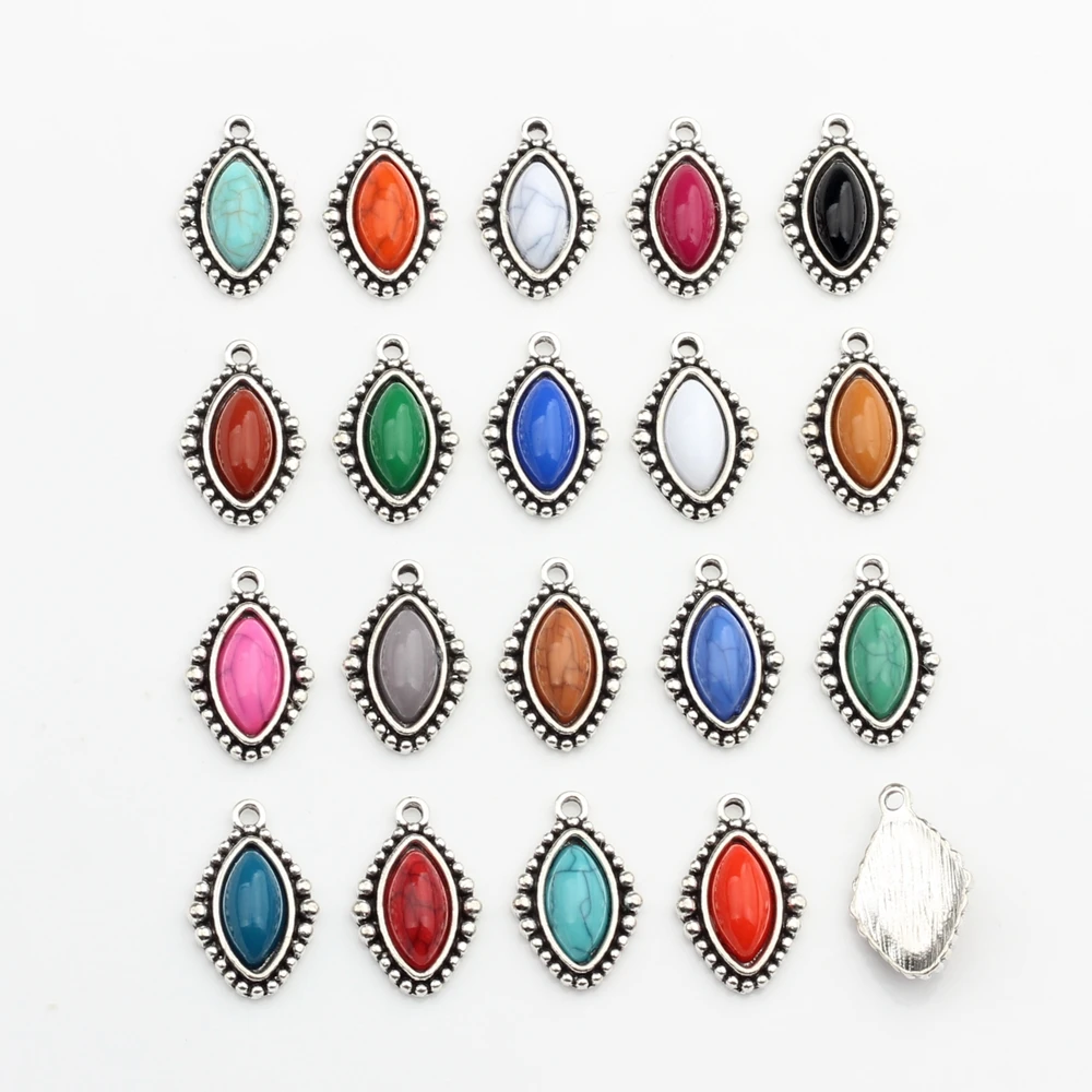 Zinc Alloy  Retro Resin Beads Water Drop Oval Shape Charms Pendants 10pcs/lot 24mm For DIY Necklaces Jewelry Making Accessories