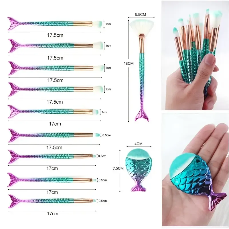 Meerjungfrau Make-up Pinsel Sets Weiche Nylonborsten Foundation Puder Augenbrauen Lidschatten Eyeliner Rouge Schönheit Pinsel