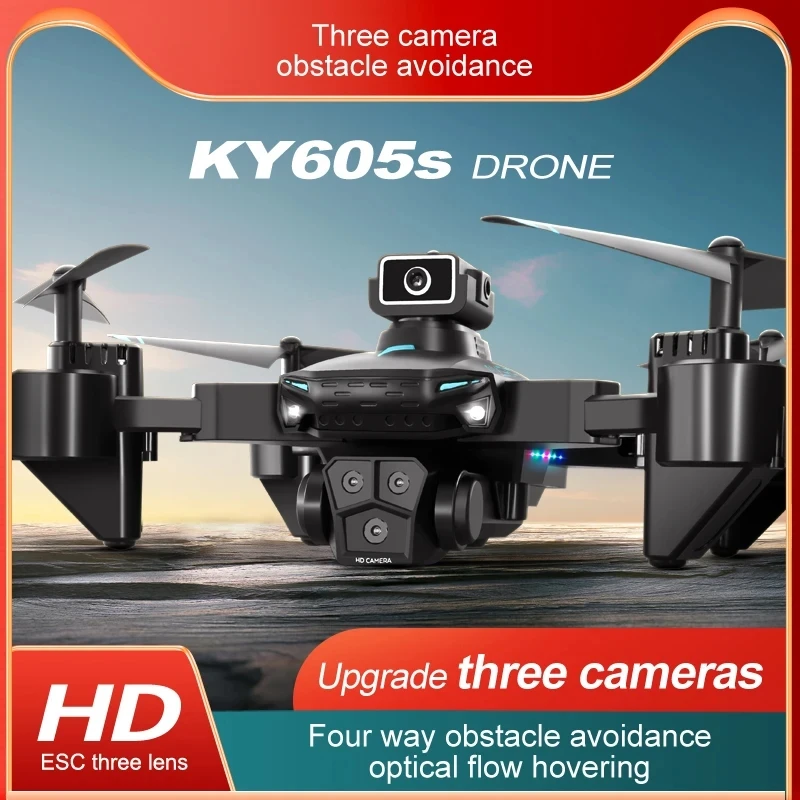 Drone KY605S RC 8K professionnel avec trois caméras, grand angle, localisation de flux optique, quatre voies, évitement d'obstacles, quadrirotor, nouveau