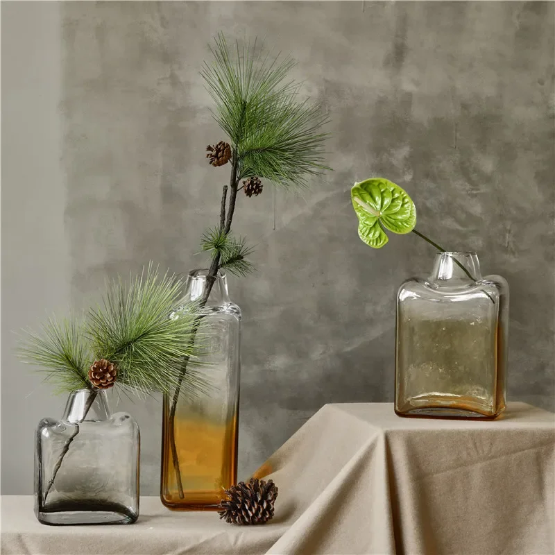 American country living room irregular small mouth square vase, dining table gradual change glass vase