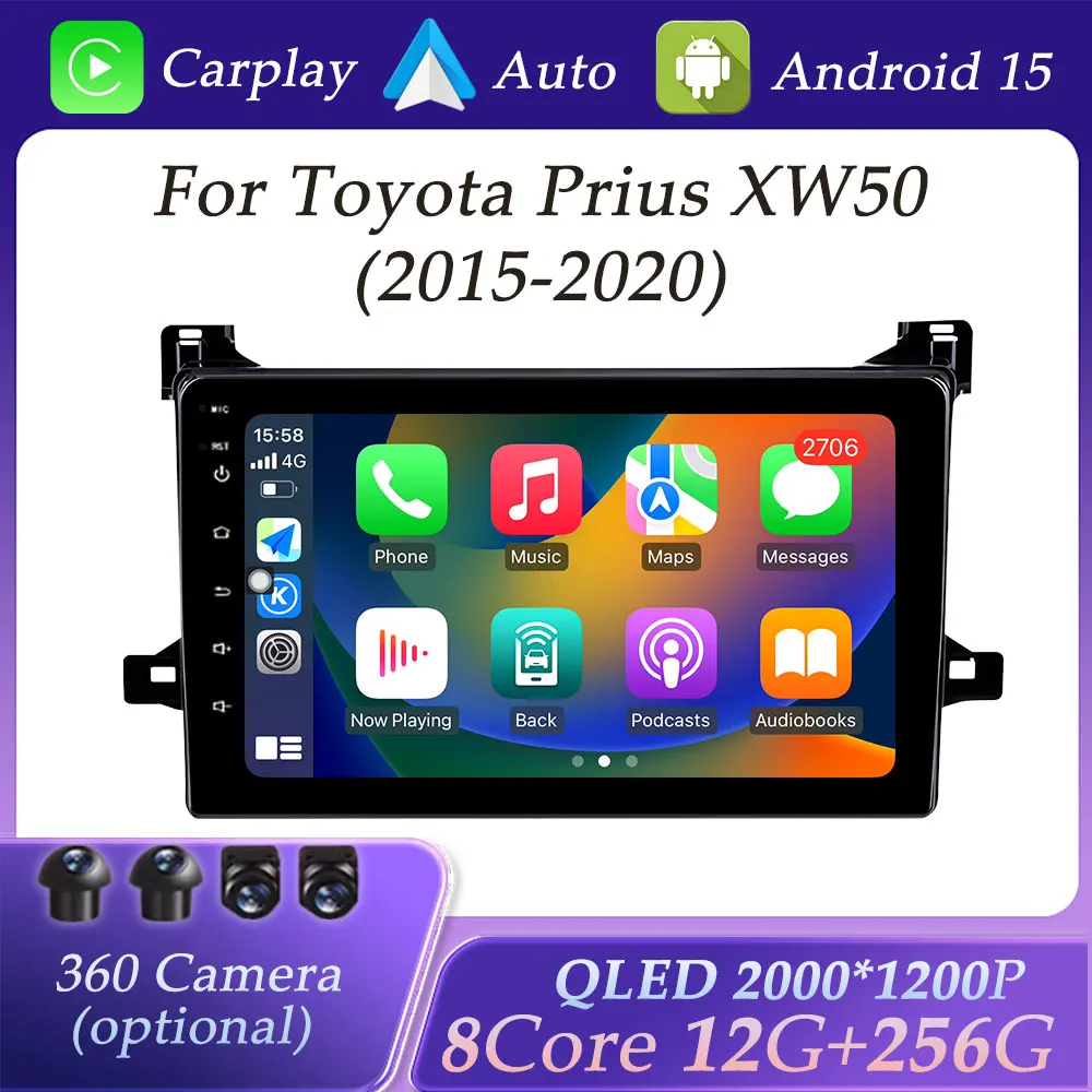 

Авторадио QLED экран для Toyota Prius XW50 2015-2020 CarPlay автомобильный радиоприемник видео аудио мультимедийный плеер GPS Navi DSP стерео WIFI