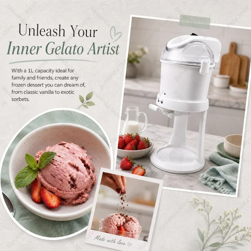 110V US Standard Household Pre-cooled Ice Cream Machine 1L Homemade Children's DIY Cone Mini Ice Cream Machine 15W