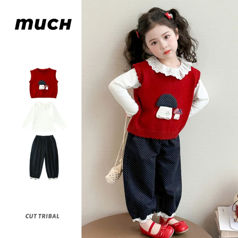 

Новый модный комплект детской одежды для девочек: весенний трикотажный жилет и комплект из трех предметов для малышек на весну и осень