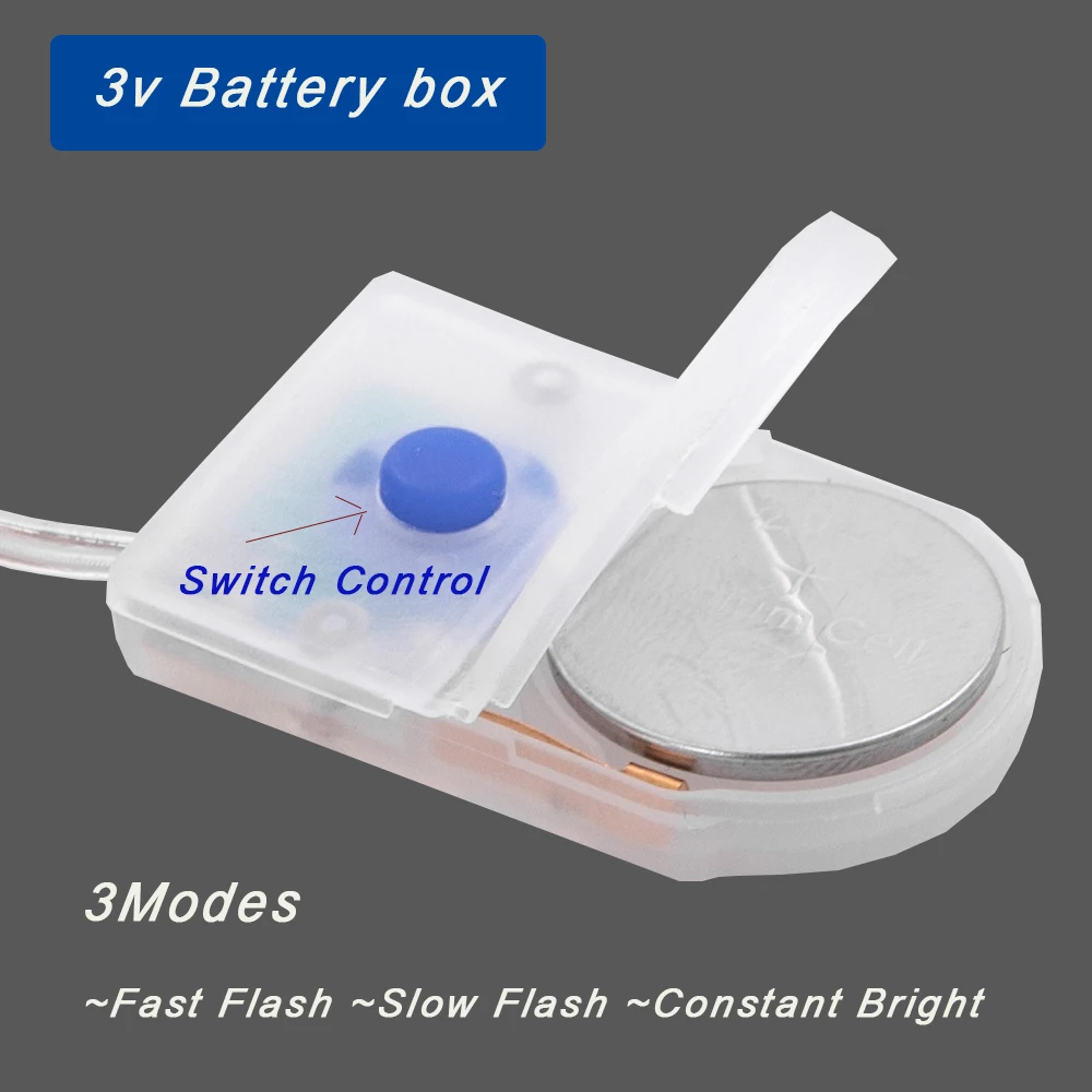 1pc/2pcs/5pcs 3V CR2032 Battery Storage Box With Switch For Adjust Fast/Slow Flash And Constant Bright Mode Without Lights