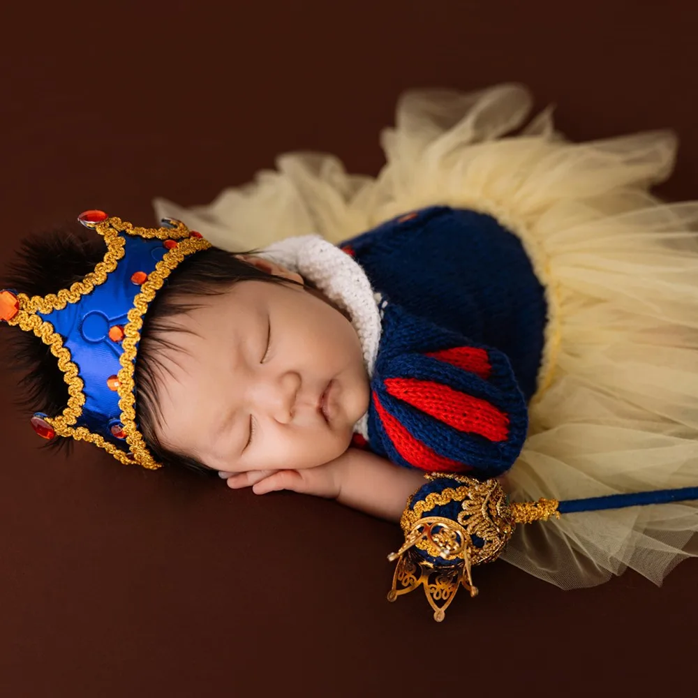 ❤️Newborn Photography Clothing Headband+Crown*2+Snow White Dress+Scepter+White Horse+Pen Studio Baby Girl Photo Prop Accessories