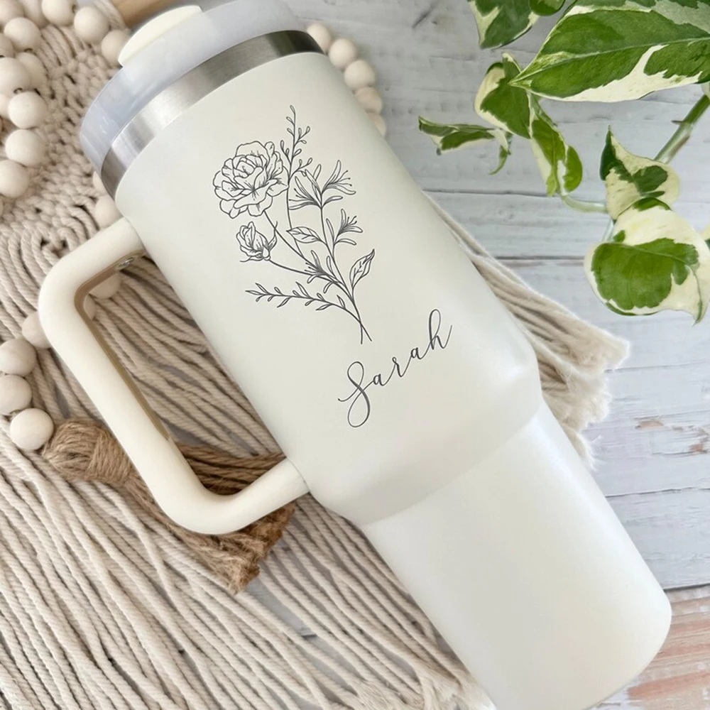 

Personalized Custom Birthday Flower Insulated Cup Commuter Car Cup Bridesmaid Gift Birthday Gift Bachelor Party Cup