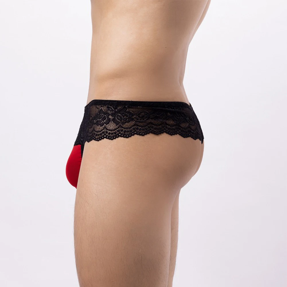 

Male Panties Men Underwear Classic G-String Lace Lightweight Red Solid Color T-back Thong 1 Pcs Bikini Brand New