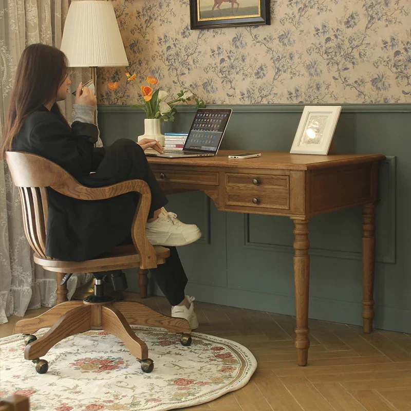 American country log desk European oak desk three pumping desk retro pastoral study computer des k