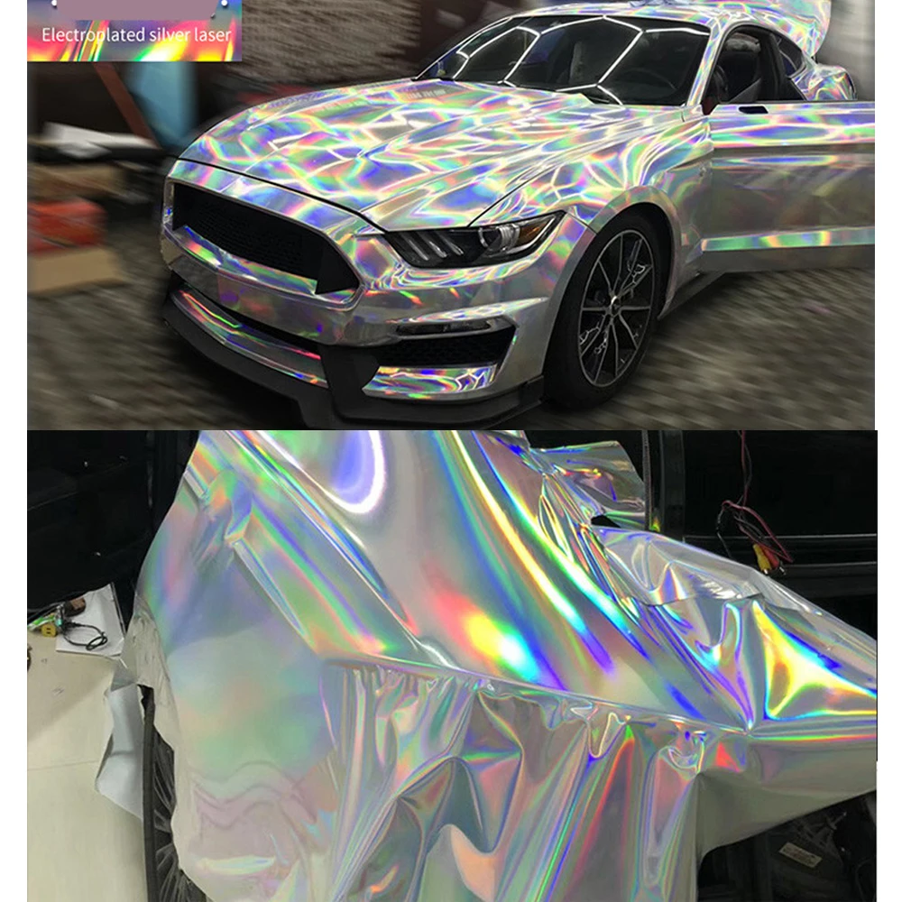 Holographic Laser Rainbow Black/Silver Car Stickers Laser Black Car Body Wrap Vinyl Film Decals 3m/5m x 1.52m