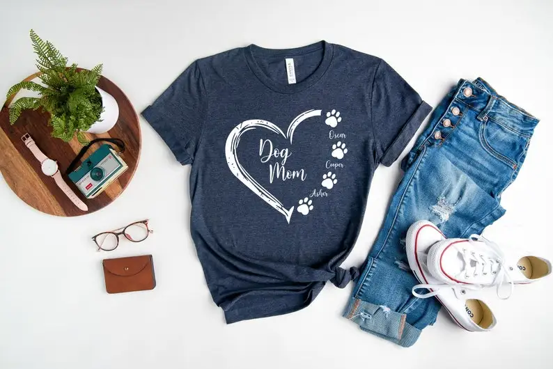 

Custom Dog Mom Shirt, Dog Mom With Names, Mother's Day Mama Gift For Women 100% Cotton T-shirts O-neck Short Sleeve Top Tees