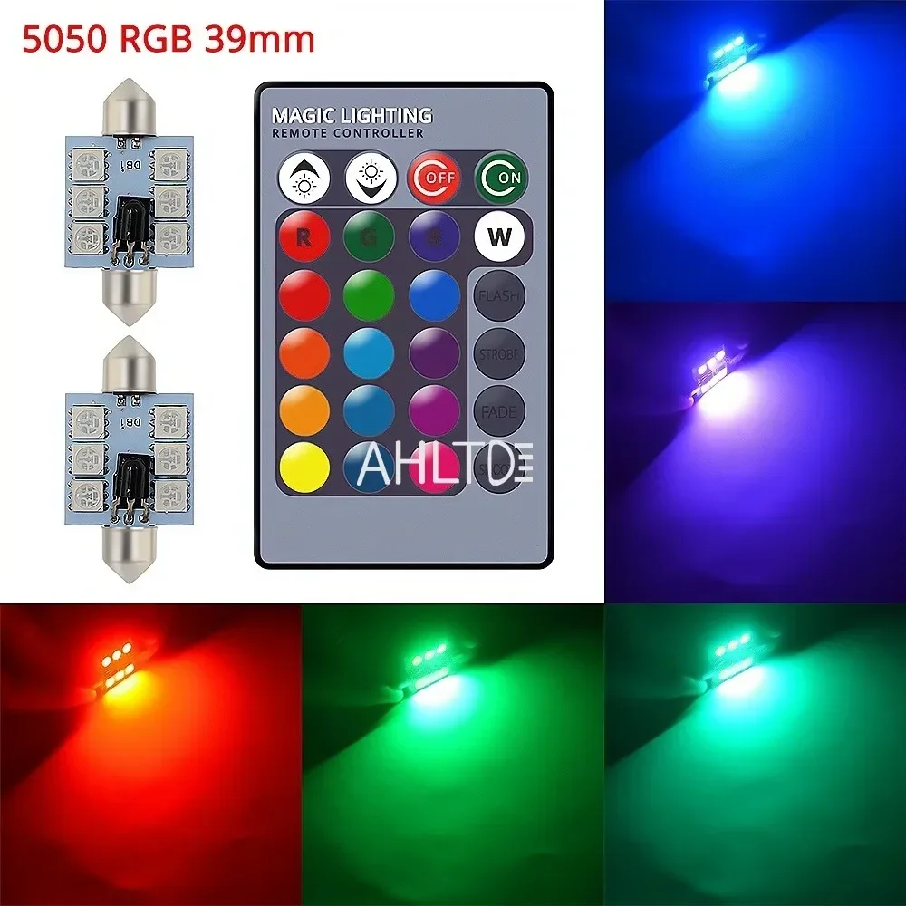 2 Stück RGB Auto-LED-Lampe C5W 5050 6SMD 12V 31-41mm Fernbedienung Innenraum-Soffittenlampe Türleselampe Dach-Kofferraum-Keilleuchte