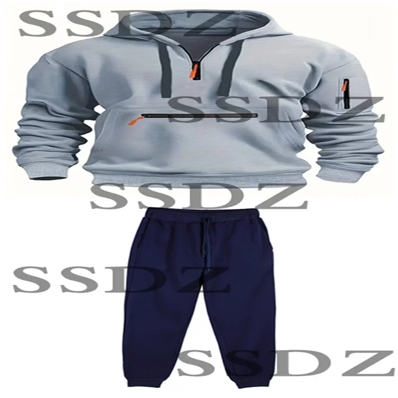 

2025 Autumn/Winter New Men Fashion Sports and Leisure Set with Multi Zipper Pocket Hoodie and Casual Pants Two Piece Set