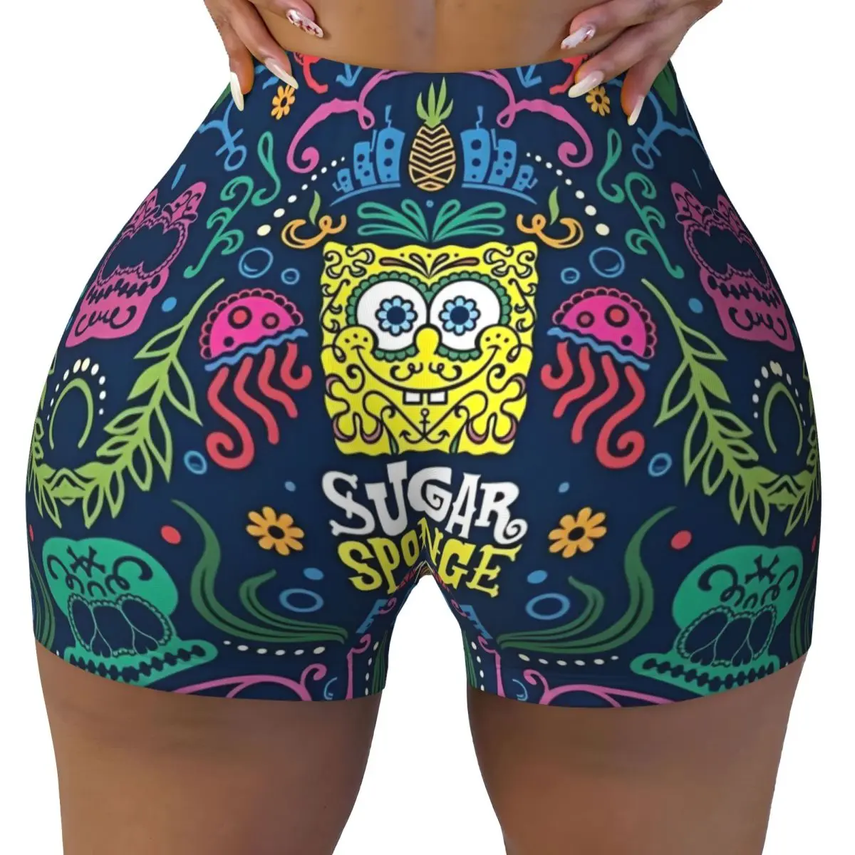 

SpongeBobed Workout Shorts for Women Scrunch Butt Lifting High Waisted Yoga Fitness Seamless Booty Cycling Short Pants