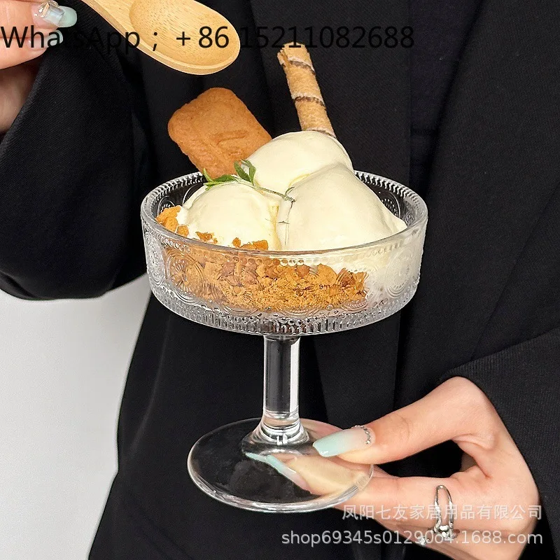 LLY Mesomian ins Style Restaurant High Value Glass High Foot Pudding Cup Dessert Cup Ice Cream Cup