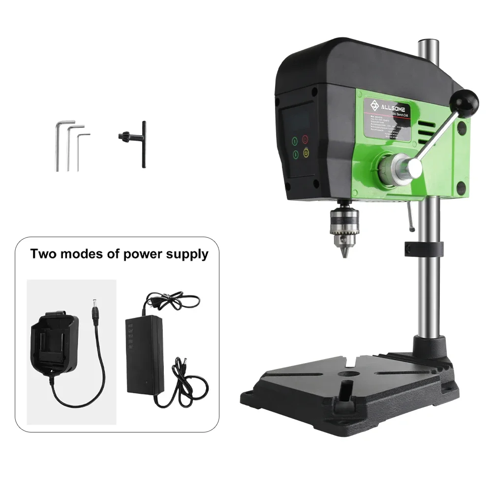 Allsome 4-Speed Cast Iron Benchtop Drill Press Drilling machine Compatible with Makita 18V battery and AC 220V Adapter