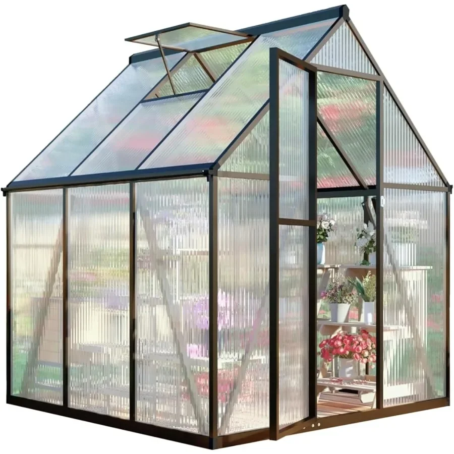 

6 x 6 FT Greenhouse for OutsideAluminum Walk-in Greenhouse Dark Gray