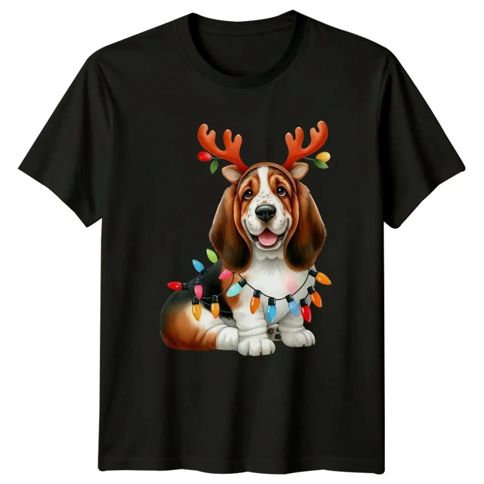 Christmas Basset Hound Dog Holiday Herren Damen Grafik T Shirt vintage Washed Stylish Casual Slightly Breathable fashion Soft