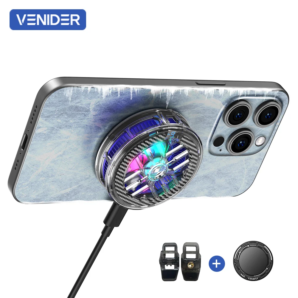 VENIDER V11 Cellphone Cooler, 15W Magnetic Phone Cooler with Back-clip for Gaming / Live Streaming, Cooling Fan Radiator