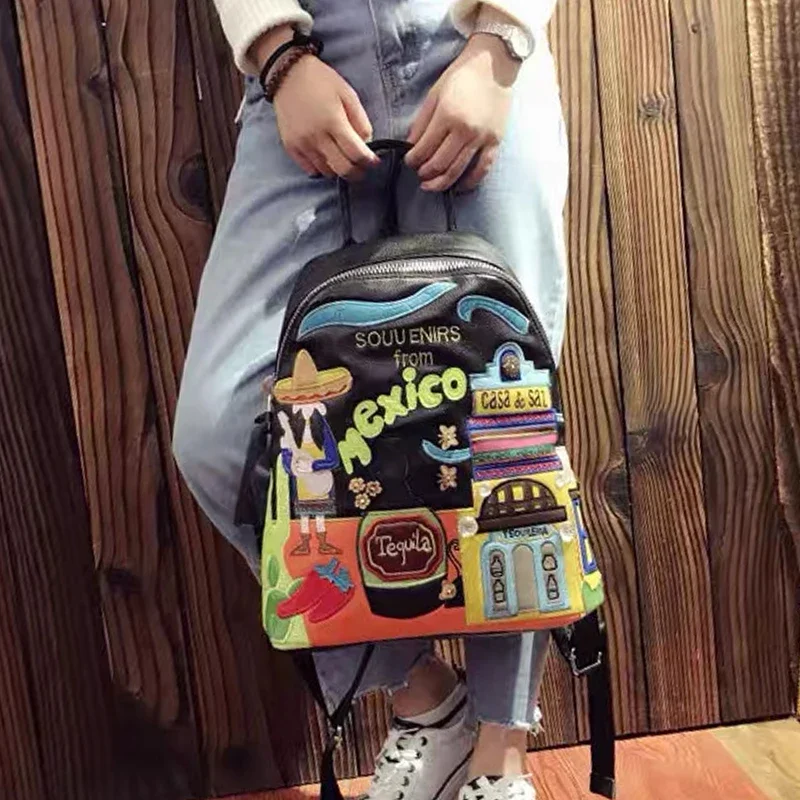 Fashionable Casual Backpack With Personalized Embroidery Men Women Daily Outdoor University Campus Bag PU Leather School Bag