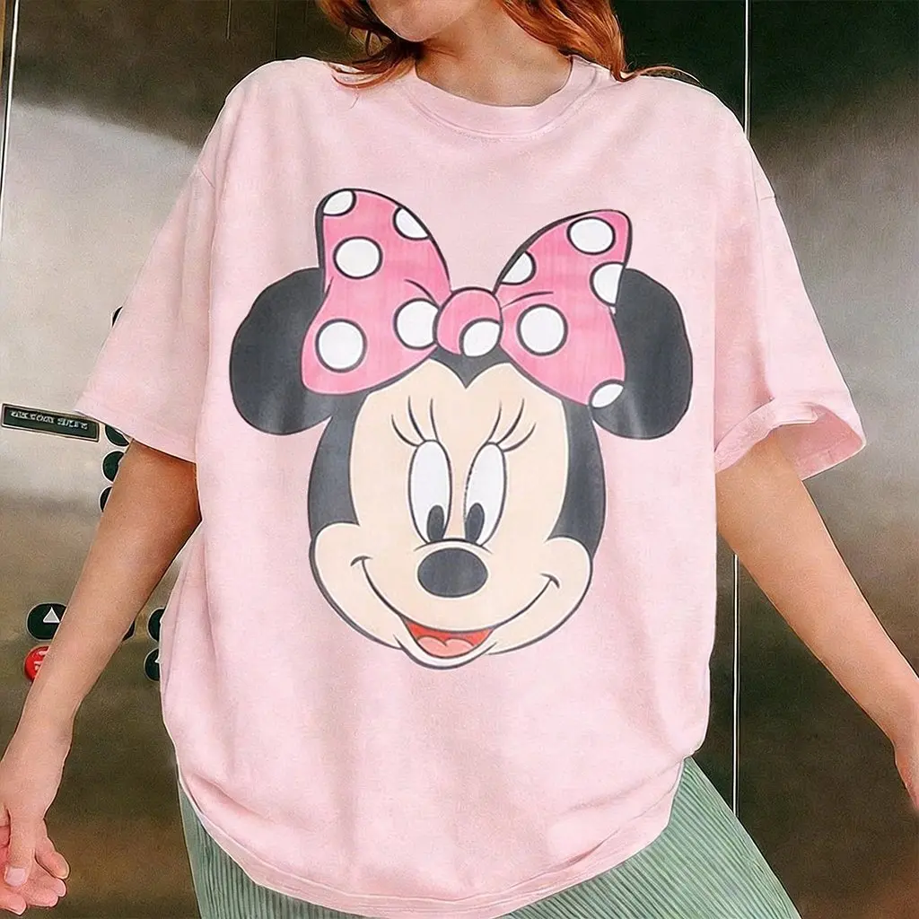 

Женская футболка с рисунком Микки и Минни Маус Дисней, Y2k, лето 2026, повседневная свободная хлопковая футболка с короткими рукавами, модные топы с мультяшным принтом