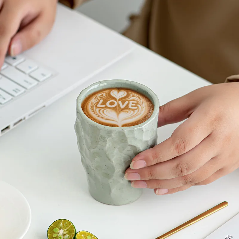 Handcrafted Design Wrinkled Coarse Pottery Coffee Vintage Latte Art Concentrated Ceramic Tea Cup For Home And Commercial Use Ins