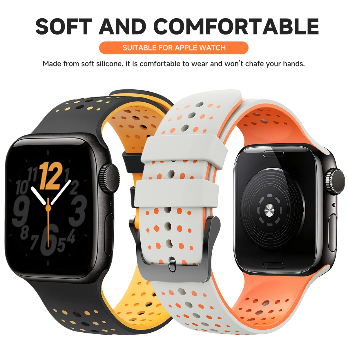Two-Tone Sport Band for Apple Watch Ultra 3/2 49 46 44 45 42mm Silicone Strap for iwatch S11 10 9 8 7 6 SE3 Adjustable Bracelet