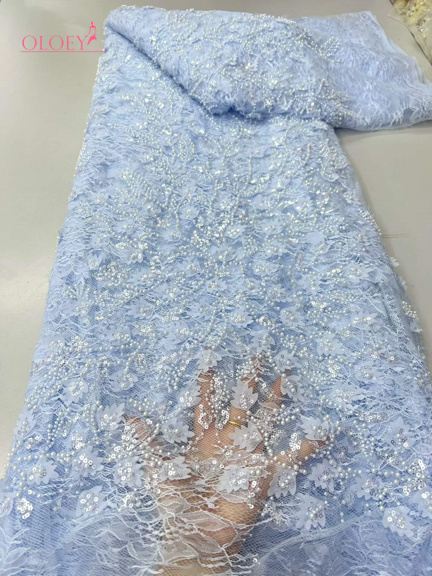

Африканская кружевная ткань OLOEY с пайетками, ручная вышивка бисером, высококачественная вышивка, 2026, свадебный материал для платьев и особых мероприятий