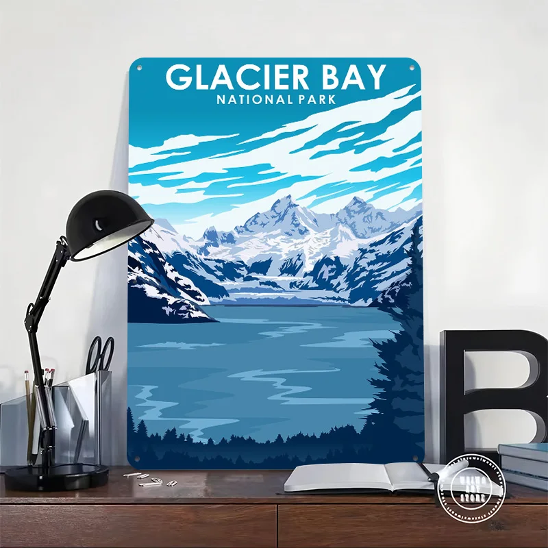 Glacier Bay National Park 3D Printed Texture Poster Personalized Wall Art Retro Metal Tin Signs for Decor Luxury Wand Deko Home